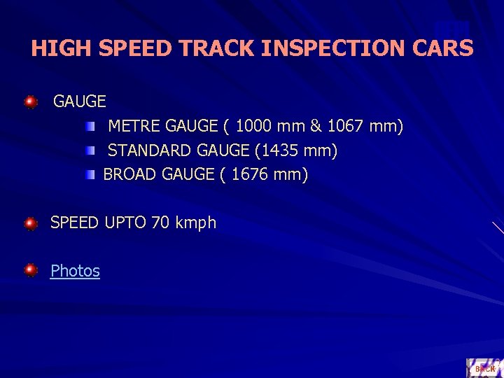 OEPL HIGH SPEED TRACK INSPECTION CARS GAUGE METRE GAUGE ( 1000 mm & 1067