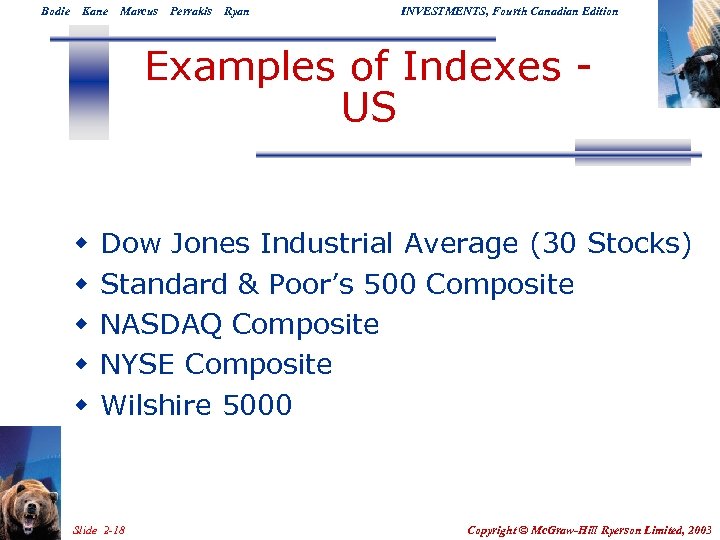 Bodie Kane Marcus Perrakis Ryan INVESTMENTS, Fourth Canadian Edition Examples of Indexes US w