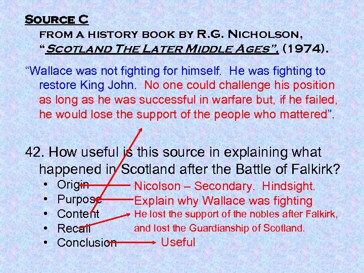 Source C from a history book by R. G. Nicholson, “Scotland The Later Middle