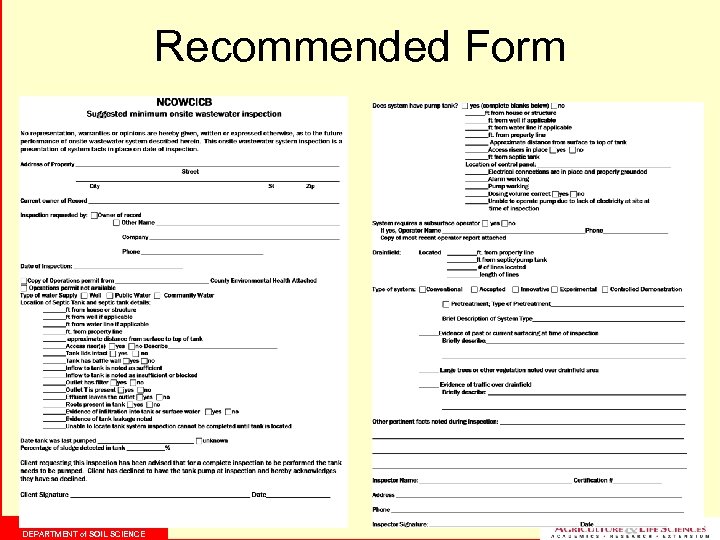 Recommended Form NC STATE UNIVERSITY DEPARTMENT of SOIL SCIENCE 