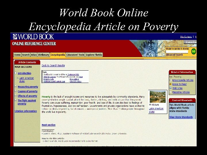 World Book Online Encyclopedia Article on Poverty 