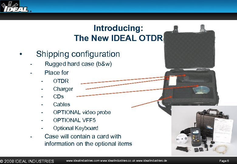Introducing: The New IDEAL OTDR • Shipping configuration - Rugged hard case (b&w) Place