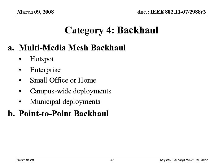 March 09, 2008 doc. : IEEE 802. 11 -07/2988 r 3 Category 4: Backhaul