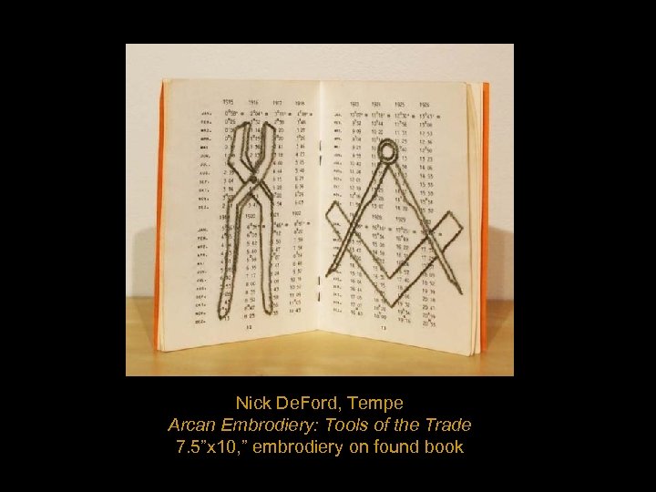 Nick De. Ford, Tempe Arcan Embrodiery: Tools of the Trade 7. 5”x 10, ”