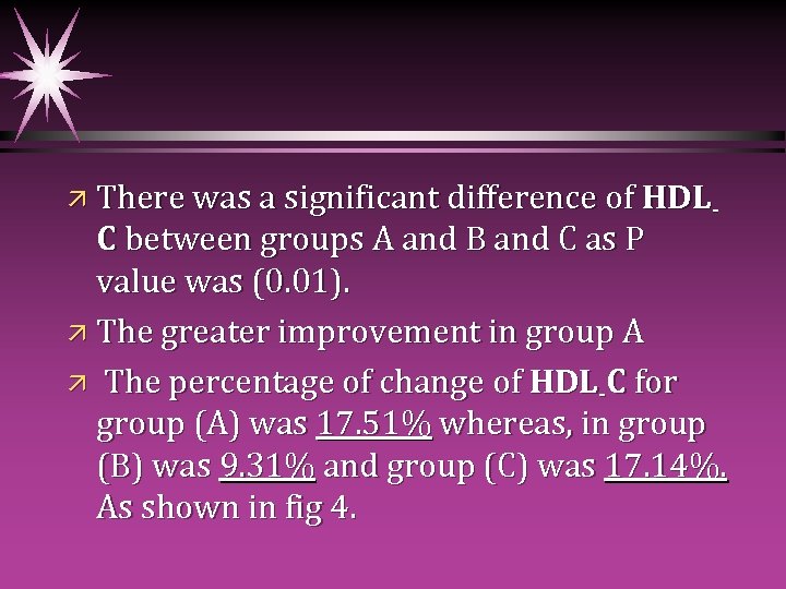 ä There was a significant difference of HDL- C between groups A and B