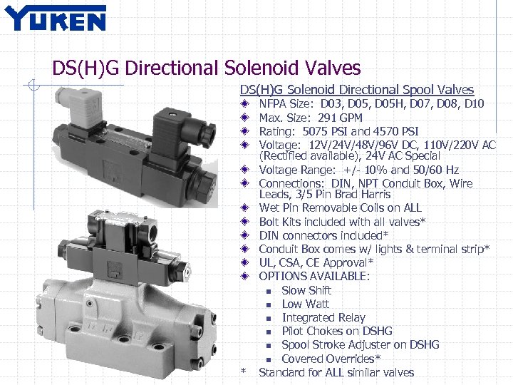 DS(H)G Directional Solenoid Valves DS(H)G Solenoid Directional Spool Valves * NFPA Size: D 03,