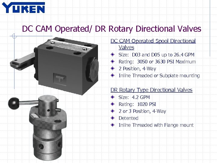 DC CAM Operated/ DR Rotary Directional Valves DC CAM Operated Spool Directional Valves Size: