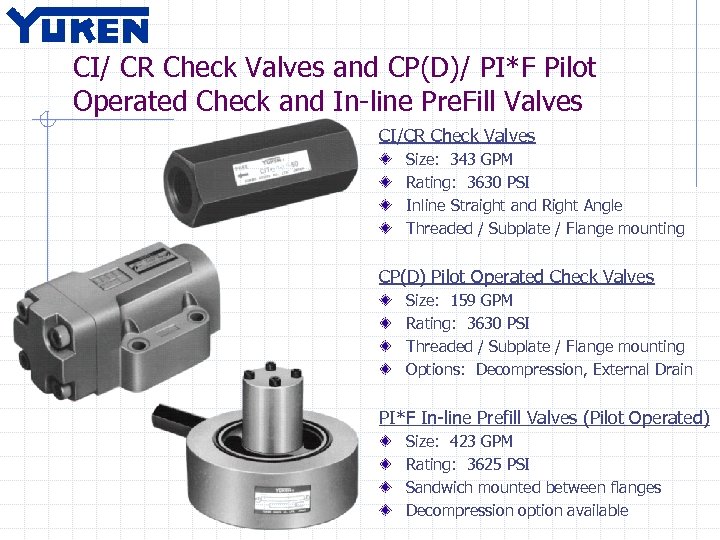 CI/ CR Check Valves and CP(D)/ PI*F Pilot Operated Check and In-line Pre. Fill