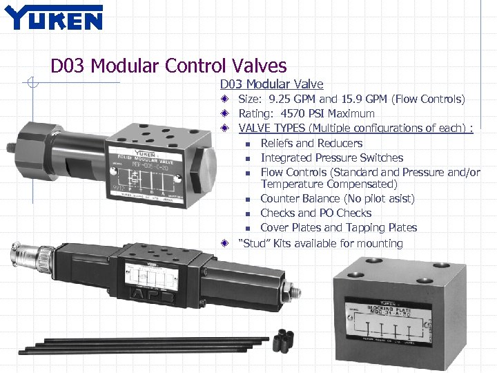 D 03 Modular Control Valves D 03 Modular Valve Size: 9. 25 GPM and