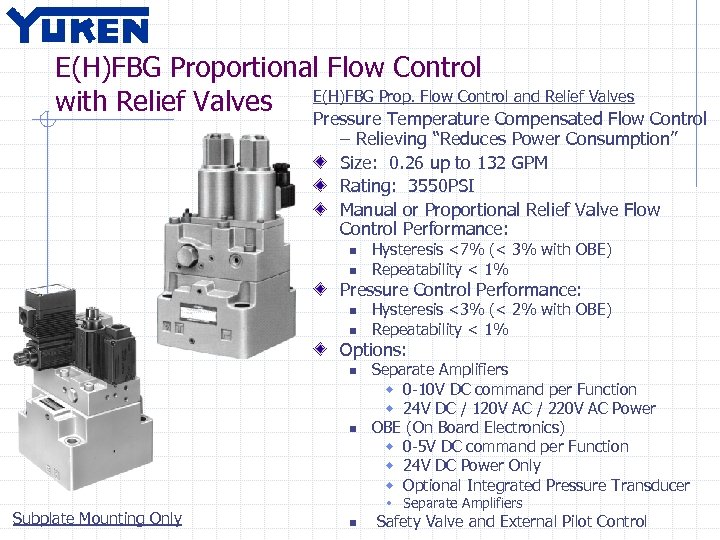 E(H)FBG Proportional Flow Control with Relief Valves E(H)FBG Prop. Flow Control and Relief Valves
