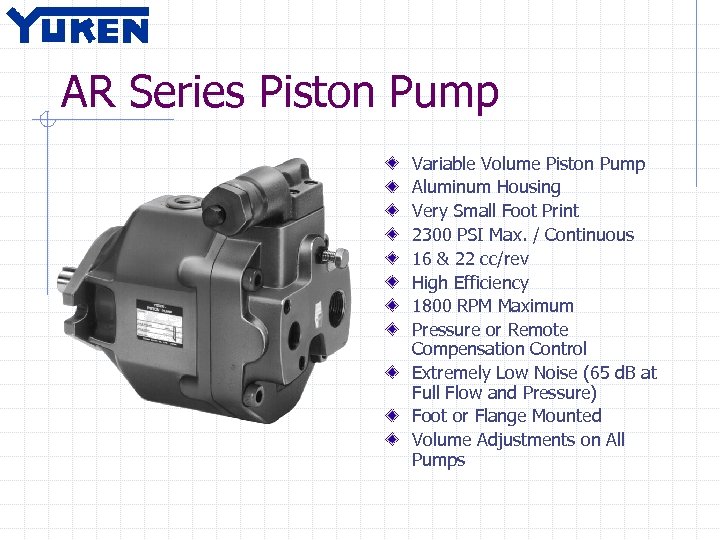 AR Series Piston Pump Variable Volume Piston Pump Aluminum Housing Very Small Foot Print