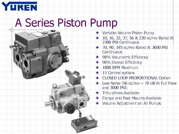 A Series Piston Pump Variable Volume Piston Pump 10, 16, 22, 37, 56 &