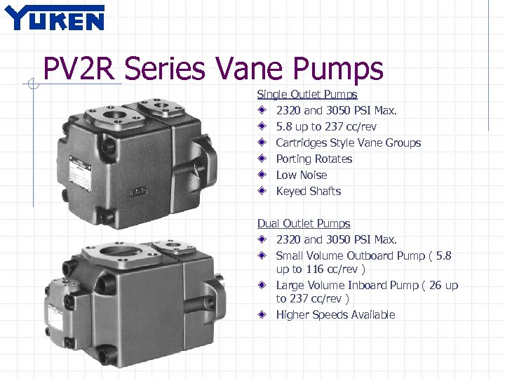 PV 2 R Series Vane Pumps Single Outlet Pumps 2320 and 3050 PSI Max.