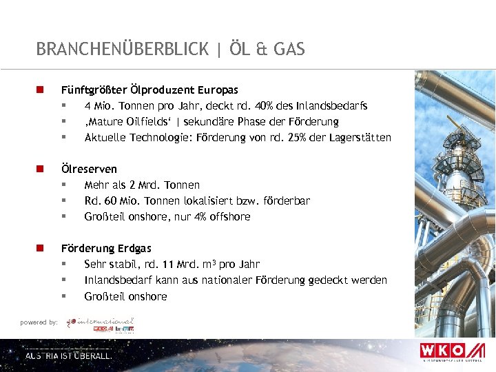 BRANCHENÜBERBLICK | ÖL & GAS n Fünftgrößter Ölproduzent Europas § 4 Mio. Tonnen pro