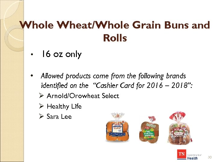 Whole Wheat/Whole Grain Buns and Rolls • 16 oz only • Allowed products come