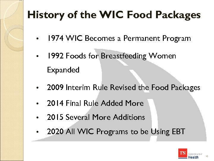 History of the WIC Food Packages • 1974 WIC Becomes a Permanent Program •