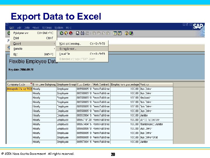 Export Data to Excel © 2006 Nova Scotia Government All rights reserved. 20 