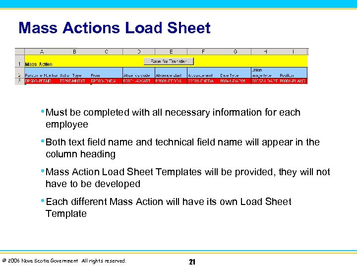 Mass Actions Load Sheet • Must be completed with all necessary information for each