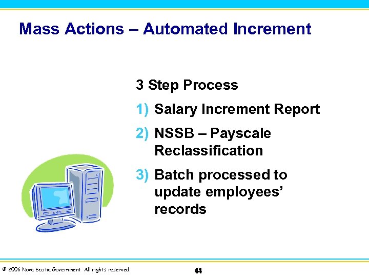 Mass Actions – Automated Increment 3 Step Process 1) Salary Increment Report 2) NSSB