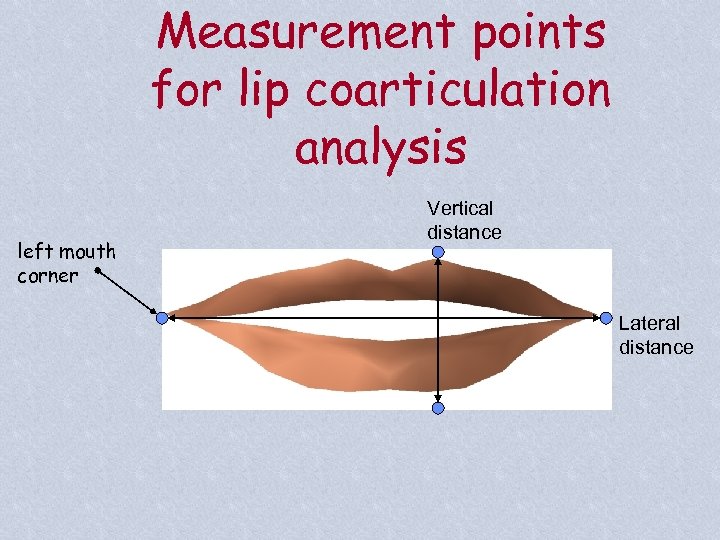 Measurement points for lip coarticulation analysis left mouth corner Vertical distance Lateral distance 