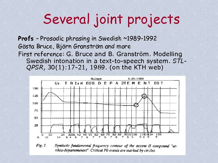 Several joint projects Profs – Prosodic phrasing in Swedish ~1989 -1992 Gösta Bruce, Björn