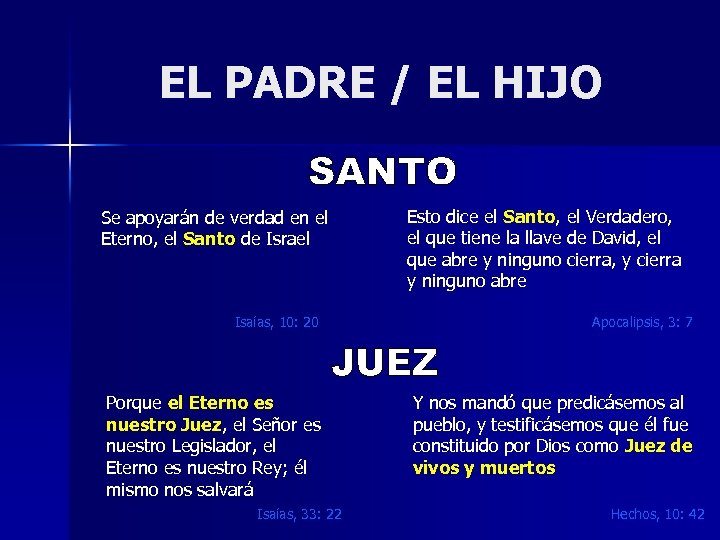 EL PADRE / EL HIJO Se apoyarán de verdad en el Eterno, el Santo