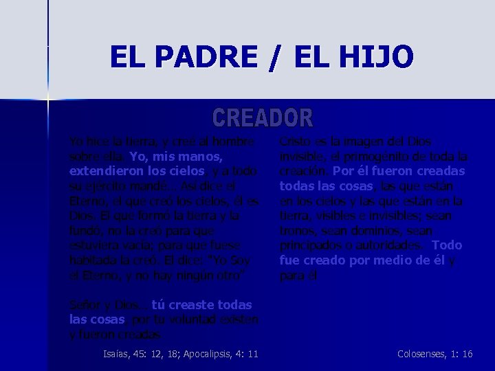 EL PADRE / EL HIJO Yo hice la tierra, y creé al hombre sobre