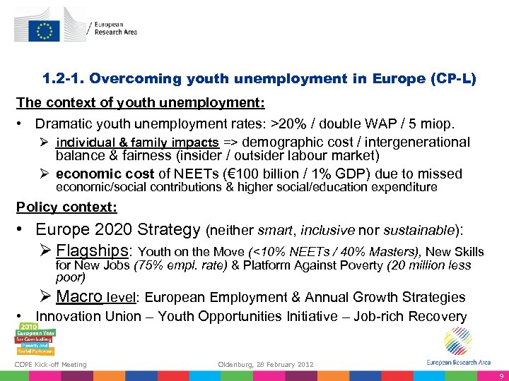 1. 2 -1. Overcoming youth unemployment in Europe (CP-L) The context of youth unemployment: