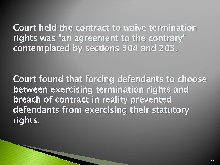 Court held the contract to waive termination rights was “an agreement to the contrary”