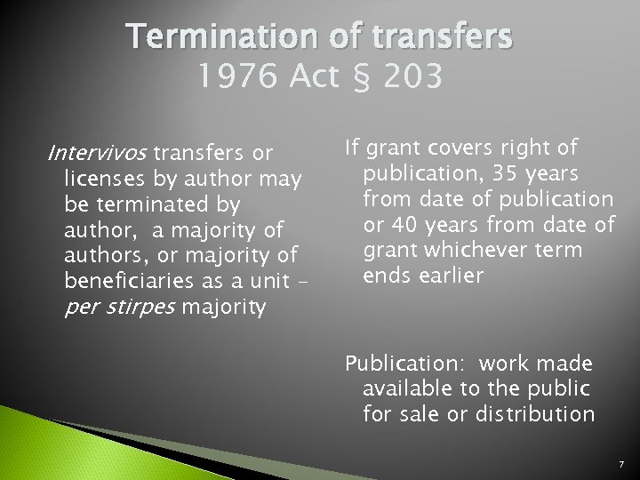 Termination of transfers 1976 Act § 203 Intervivos transfers or licenses by author may