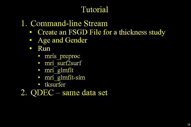 Tutorial 1. Command-line Stream • Create an FSGD File for a thickness study •