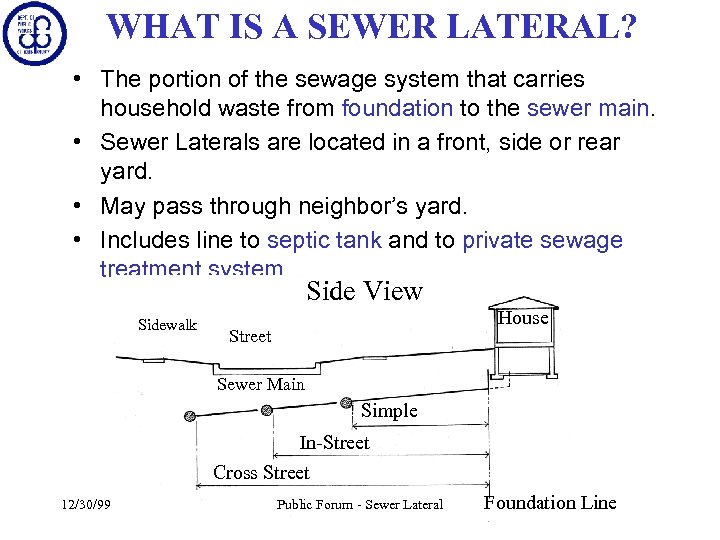 WHAT IS A SEWER LATERAL? • The portion of the sewage system that carries