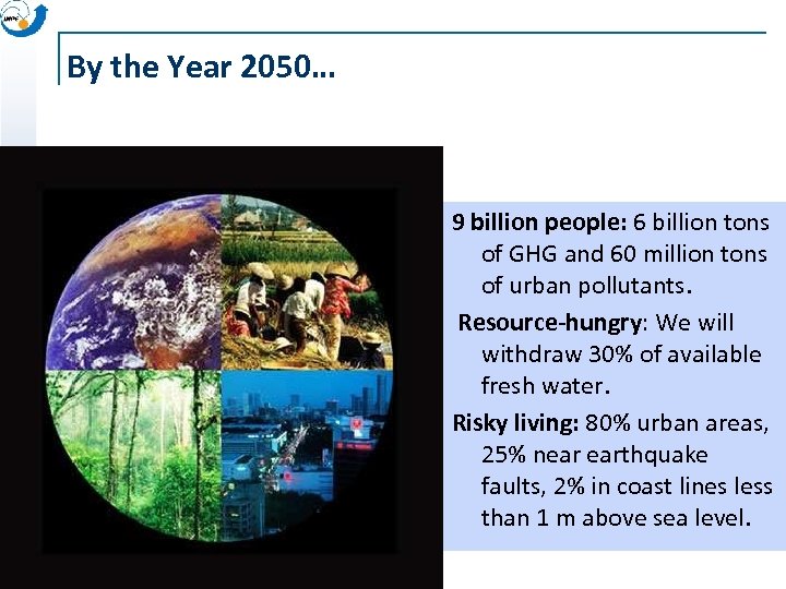 By the Year 2050… 9 billion people: 6 billion tons of GHG and 60