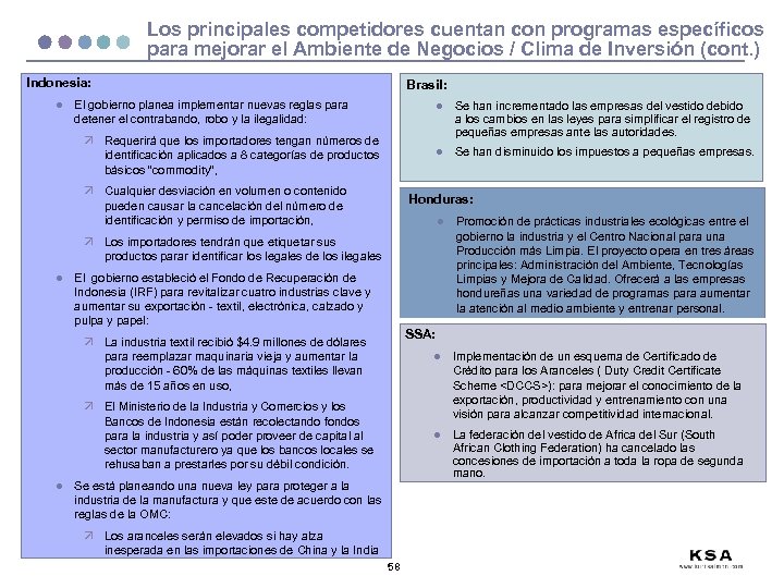 Los principales competidores cuentan con programas específicos para mejorar el Ambiente de Negocios /