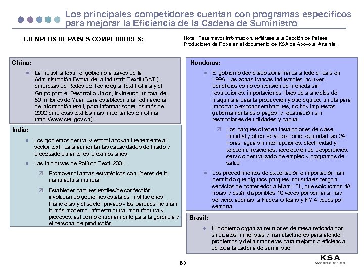 Los principales competidores cuentan con programas específicos para mejorar la Eficiencia de la Cadena