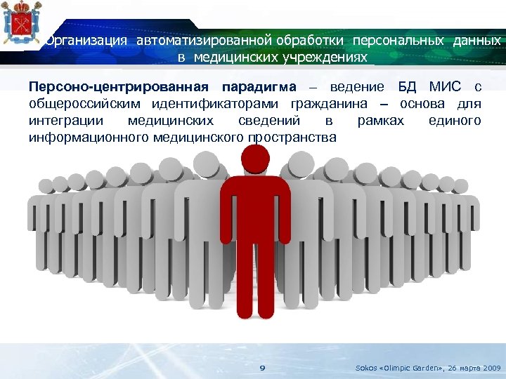 Организация автоматизированной обработки персональных данных в медицинских учреждениях Персоно-центрированная парадигма – ведение БД МИС