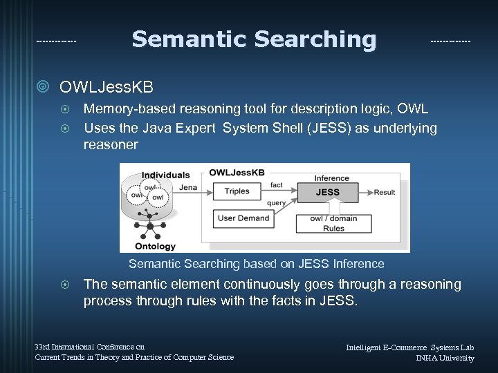 Semantic Searching ¥ OWLJess. KB Memory-based reasoning tool for description logic, OWL ¤ Uses
