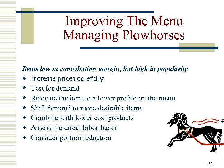 Improving The Menu Managing Plowhorses Items low in contribution margin, but high in popularity