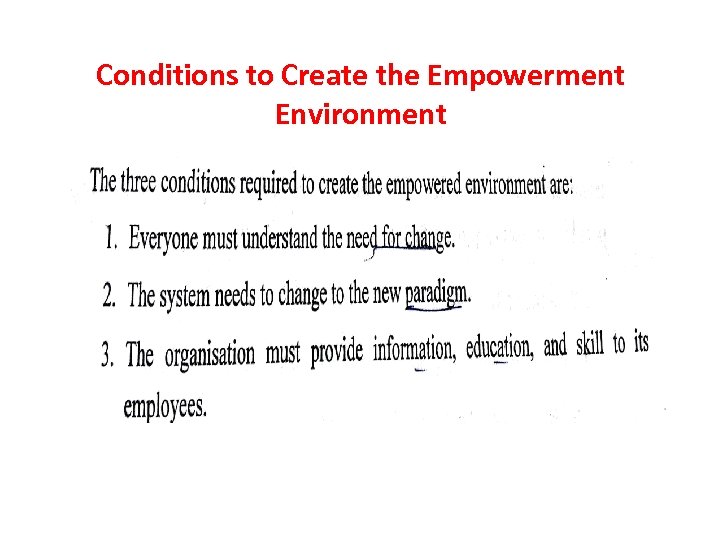 Conditions to Create the Empowerment Environment 