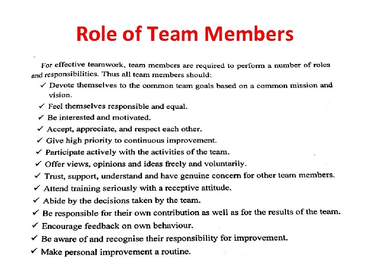 Role of Team Members 