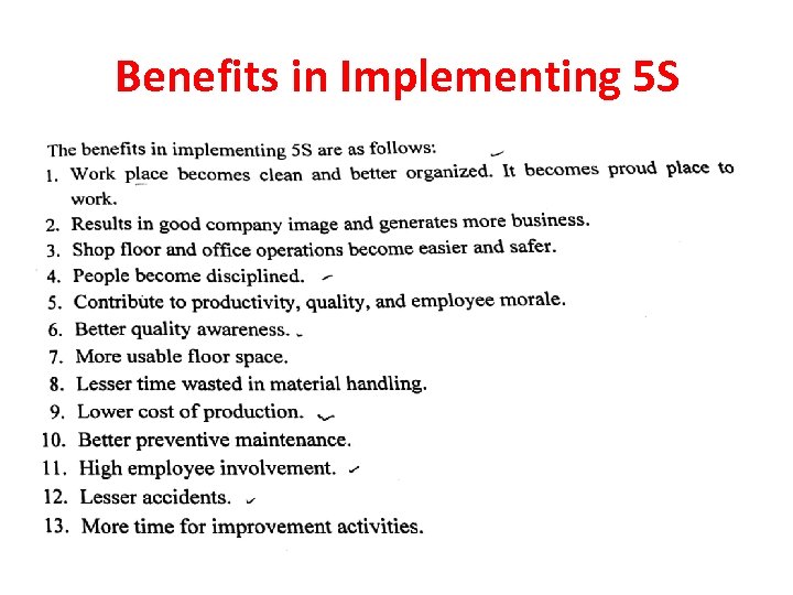 Benefits in Implementing 5 S 