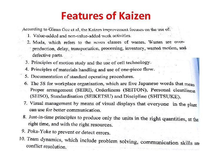 Features of Kaizen 