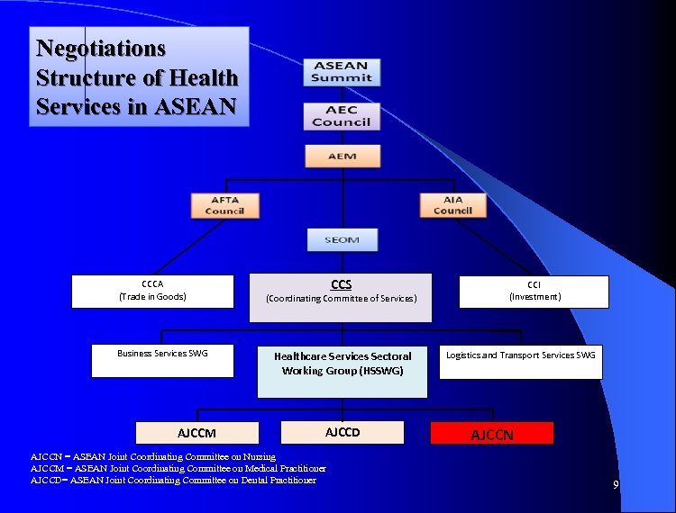 Negotiations Structure of Health Services in ASEAN CCCA (Trade in Goods) Business Services SWG