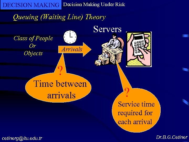 DECISION MAKING Decision Making Under Risk Queuing (Waiting Line) Theory Servers Class of People