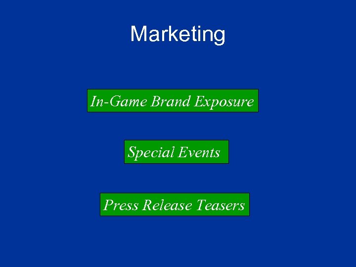 Marketing In-Game Brand Exposure Special Events Press Release Teasers 