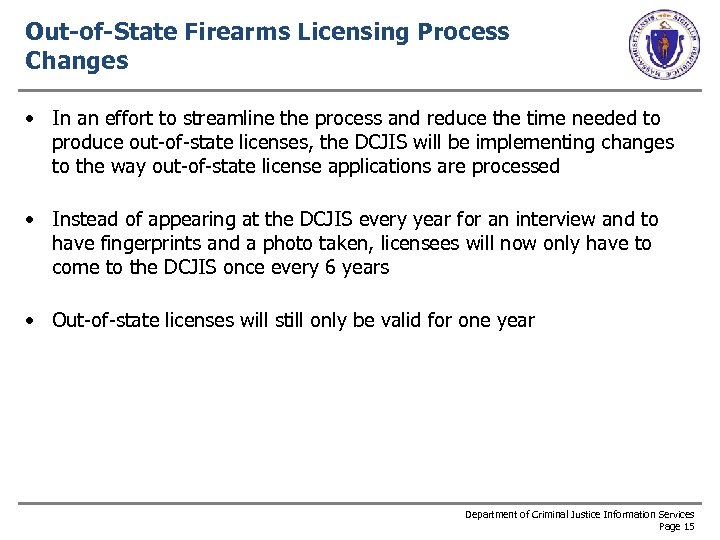 Out-of-State Firearms Licensing Process Changes • In an effort to streamline the process and