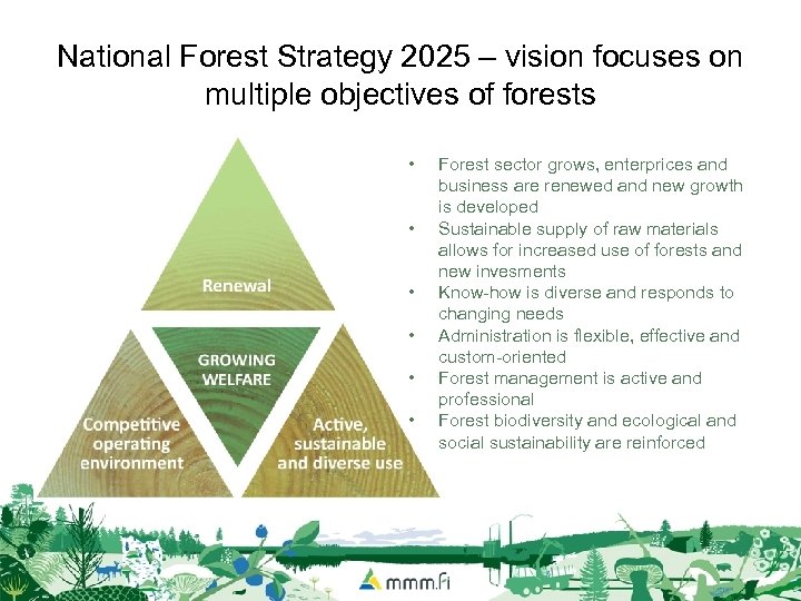 National Forest Strategy 2025 – vision focuses on multiple objectives of forests • •