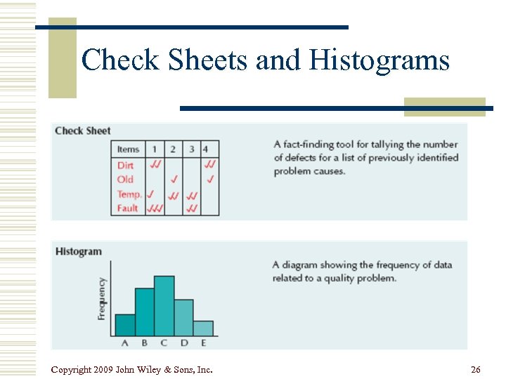 Check Sheets and Histograms Copyright 2009 John Wiley & Sons, Inc. 26 