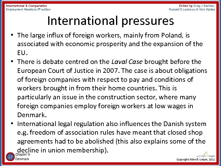 International & Comparative Employment Relations 5 th edition Edited by Greg J Bamber, Russell