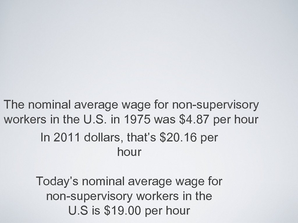 The nominal average wage for non-supervisory workers in the U. S. in 1975 was
